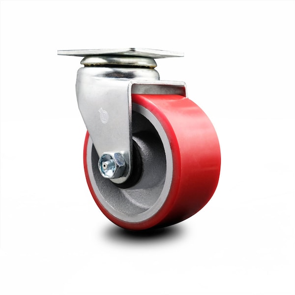 4 Inch Red Poly on Cast Iron Wheel Swivel Caster with Ball Bearing SCC